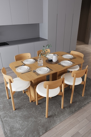 Modern Dolaplı 6 Kişilik Mutfak Yemek Masası Ve Sandalye %100 Mdf Mutfak Yemek Odası Masası Takımı Ymt06 Karına