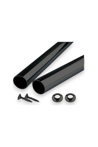 Dolap Içi Siyah Askı Borusu 120 Cm Uzunluk 2 Adet Flanş + Vidaları Siyah
