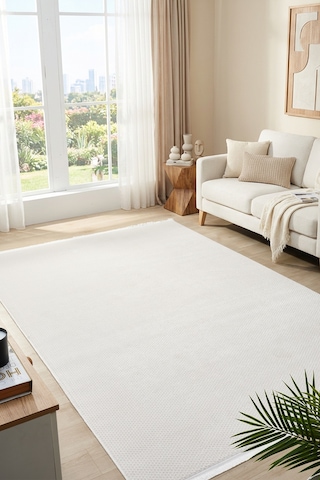 Mariesse Home Agra Serisi Akrilik Dokuma Salon Mutfak Yolluk Makine Halısı Mono 889 Krem