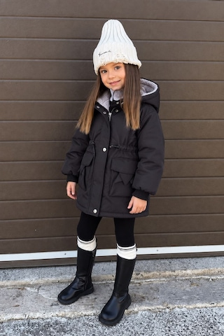 Minigimin Cicileri Asimetrik Kesim Unisex Çocuk Kışlık Mont - Siyah