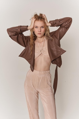 Holly Lolly Kadın Bej Crop Bağlamalı Cardy Bluz