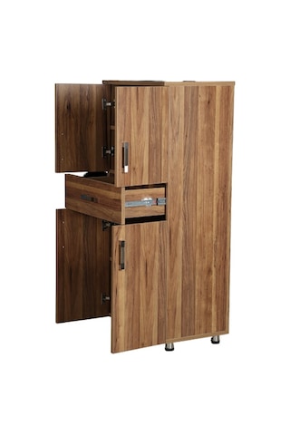 Çok Amaçlı Dolap 130 CM Hard Parlak Ceviz Suntalem 4Raf 1 Çekmece Ceviz