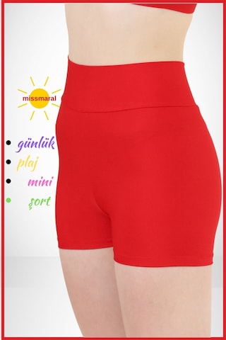 Kadın Kırmızı Yüksek Bel Toparlayıcı İç Göstermeyen Boxer Şort Deniz, Havuz & Günlük Kullanım İçin Kırmızı