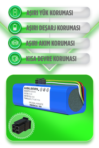 Midea S8 Uyumlu Robot Süpürge Bataryası 14.4v 5200mah Li-ion Pil Kapasite