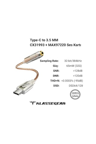 Klasse Type-c - 3.5 Cx31993 Max97220 Çip Hifi Dac Ses Kartı Kulaklık Kablosu Usb Başlık