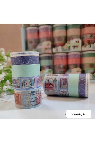 Vintage Washi Tape Bant Baskılı Yapışkanlı Maskeleme Kağıdı Desenli Bant 10'lu - Mavi Pul Mektup 1