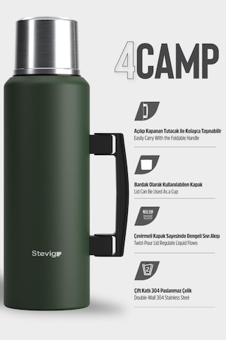 Stevig 4 Camp Klasik Vakumlu Kulplu Çelik Termos 1.5 Lt. Green St-206