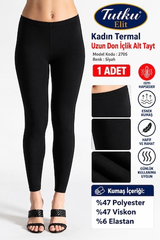 Tutku Elit Kadın Termal Uzun Alt İçlik Tayt 2705 - 1 Adet Siyah