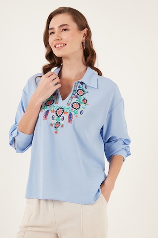 Lela Pamuklu Regular Fit Nakış Işlemeli Bayan Bluz 611Bz0181 Mavi