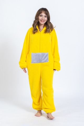 Tampap Fermuarlı Teletabi Model Polar Kadın Tulum Şapkalı - Sarı