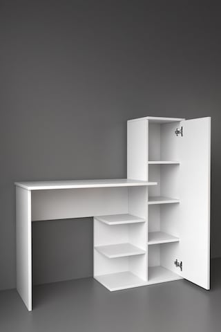 Matilda Dolaplı Dekoratif Çalışma Masası Fonksiyonel Çalışma Masası Beyaz