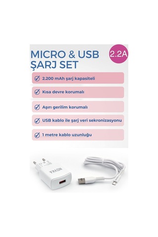 Novka NVK09 Micro Usb Girişli 2.2 A Şarj Cihazı