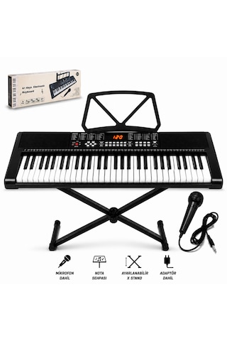 Multizone 61 Tuşlu Standlı Elektronik Dijital Işıklı Çocuk Piyanosu Mikrofonlu Başlangıç İçin Demolu Keyboard Org