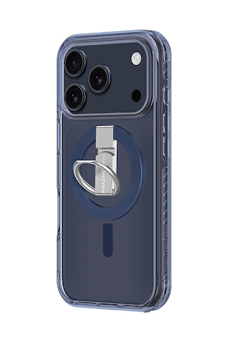 Apple Uyumlu iPhone 17 Pro Max Kılıf M-safe Şarj Özellikli Yüzük Standlı Amazingthing Titan Pro Serisi Kapak Mavi Mavi