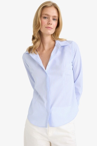 Defacto Fitted Çizgili Poplin Uzun Kollu Gömlek D3172AX24AU Mavi