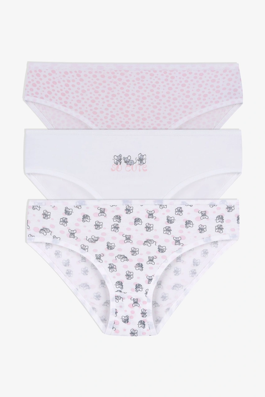 Kız Çocuk 3'lü Penguen Desenli Slip 1050 Pembe - Beyaz
