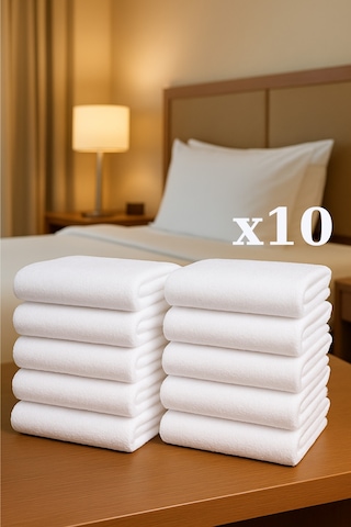 10 Adet Beyaz 50x85 Cm 200 Gram Bukle - Armür Otel El-yüz Havlusu Beyaz