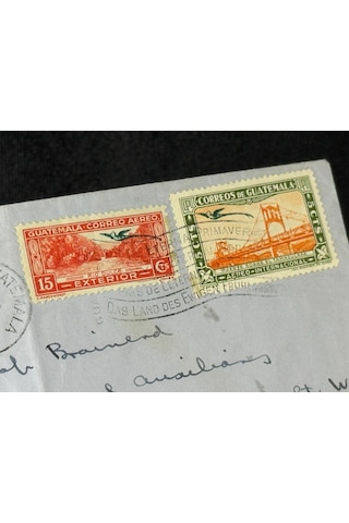 Guatemala 1943 Postadan Geçmiş 1,3 Centavos Ve 5,15 Centavos Correo Aereo Pullu Zarf