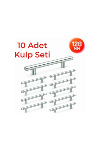 128 Mm Metal Mobilya Kulpu Mutfak Dolap Çekmece Kulpu, Modern Dekoratif Kulp Seti 10 Adet Inox