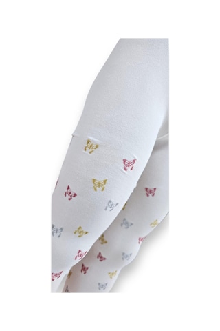 Kelebekli Simli Çocuk Külotlu Çorap - Dore St08584 Krem