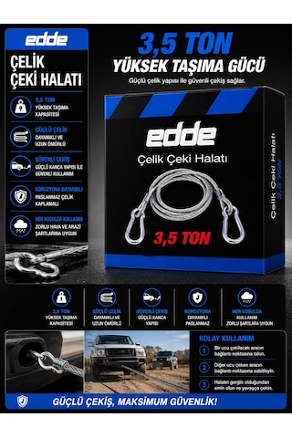 Edde Araba Araç Oto Çelik Çeki Halatı 3,5 Ton Araç Çekme Halatı