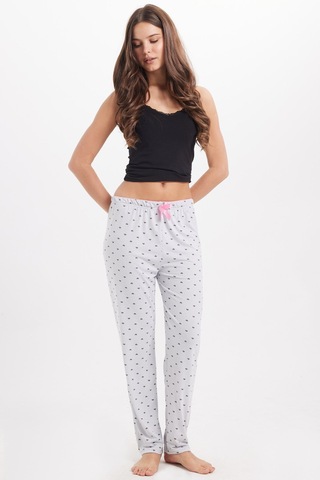 Tudors Kadın Regular Fit Klasik Kesim Viskon Beli Lastikli Fiyonk Detaylı Baskılı Gri Pijama Altı-51006
