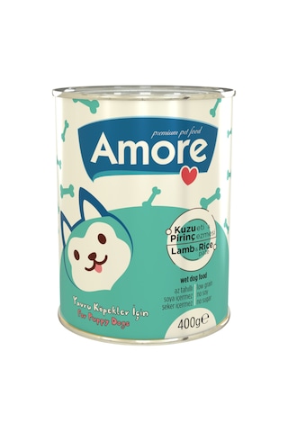 Amore Kuzu Etli ve Pirinçli Yavru Köpek Konserve 5 x 400 G + Fırlatılacak Top