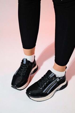 Luvishoes Oude Siyah Kadın Fermuarlı Kalın Taban Spor Sneakers Siyah