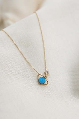 Papatya Silver 925 Ayar Gümüş Mavi Opal Taşlı Gezegen Kolye