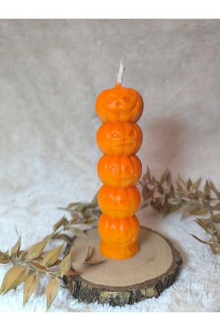 Bal Kabağı Desenli Yılbaşı Konseptli Dekoratif Mum, Tek Renk Turuncu