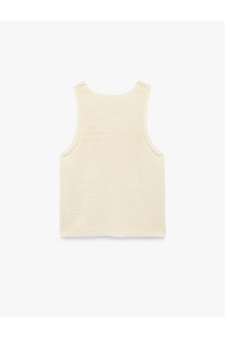 Koton Regular Fit Kolsuz Bisiklet Yaka Triko Atlet Ekru 6sak30039ht
