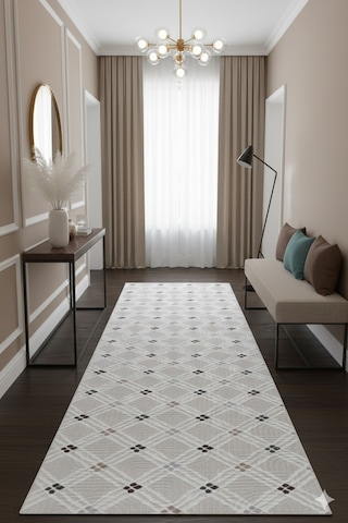 Modern Geometrik Desenli Bej Halı Soft Renkli Salon Halısı Dekoratif Kaymaz Tabanlı Halı Fch3010 Bej