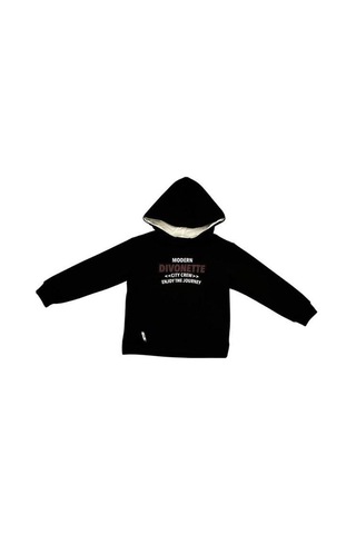 Divonette Erkek Çocuk Önü Yazılı Şardonlu Sweatshirt-15093 Siyah