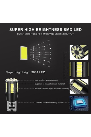 Didadodo 2 Adet 39 Smd 3014 Led T10 Ampul - 6000k Beyaz, 360 Derece Işıklı, Araç İçi Aydınlatma Çok Renkli