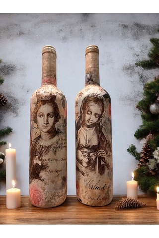 Meryem Ana Ve İsa Figürlü El Yapımı Dekoratif Şarap Şişeleri, Ev Dekoru, Ev Aksesuarları, Noel Ve Ye