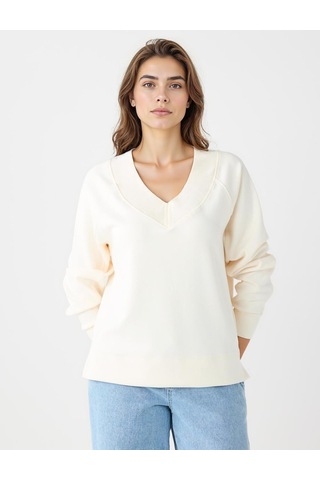 Jimmy Key Jimmy Key Ekru Uzun Kollu V Yaka Örme Modal Sweatshirt 5ww235785114