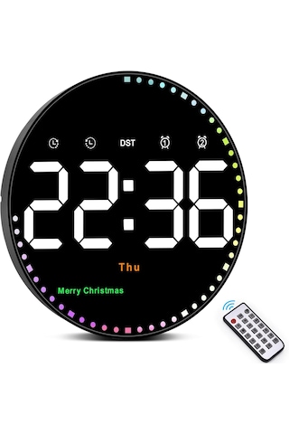 10'' Akıllı Dijital Duvar Saati Led Ekran Uzaktan Kumanda Alarm Siyah