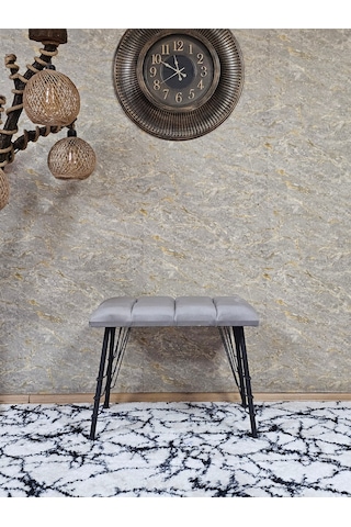 Zafir Metal Siyah Tel Ayaklı 60 Cm Puf Bench - Puf - Bench - Oturak - Mutfak Oturağı - Antre Oturağı Gri