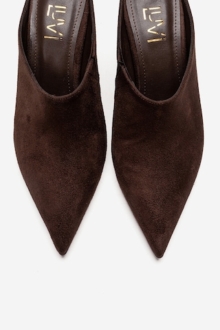 Luvishoes Senso Kahverengi Süet Sivri Burunlu Kadın Dolgu Topuklu Terlik Kahverengi