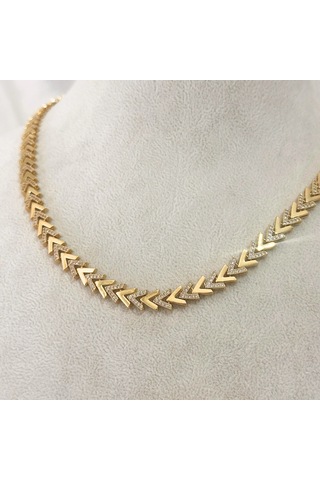 Vıp Seri Zirkon Taşlı Ok Kolye Gold Gold