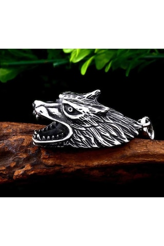 Üç Boyut Tasarım Paslanmaz Çelik Kurt Kolye Gümüş