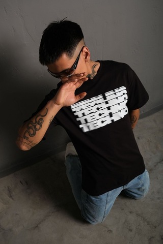 Technomonkey Unisex Siyah Oversize Techno Baskılı Tişört