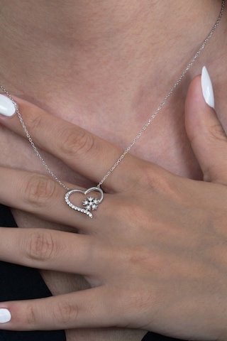 Gümüş Kalp Kar Tanesi Kolye Ve Bileklik Seti Taşlı Wss09