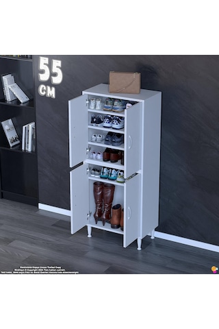 Efna Ayakkabılık - Kapaklı 4 Raf 6 Bölmeli Dar Alanlar İçin Çok Amaçlı Dolap 55 Cm Genişlik Beyaz