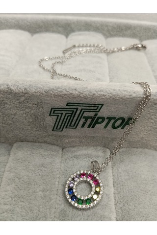 Tiptop/ Gümüş Renk Zirkon Taşlı Çok Renkli Kolye Çok renkli