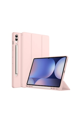 Samsung Galaxy Uyumlu Tab S10 Plus X820 12.4 İnç Kılıf Premium Silikon Kalem Bölmeli Smart Case Kapaklı Kılıf
