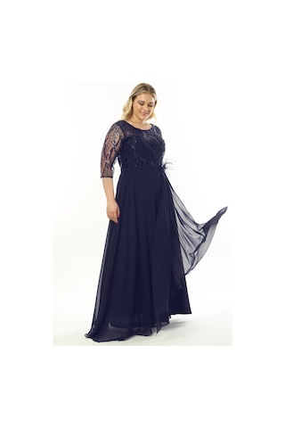 Ladies First Büyük Beden 3855 Lacivert Uzun Abiye Elbise 001