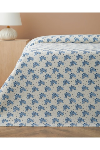 English Home Blue Bouquet Baskılı Pamuklu Çift Kişilik Pike 200x220 Cm Mavi Mavi
