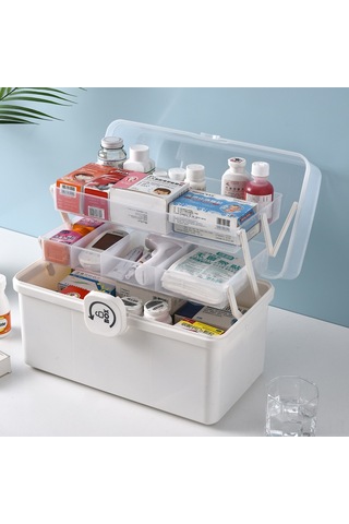 Suofeng Ev İçi İlaç Saklama Kutusu - Çocuk Dostu Tıbbi Sandık Büyük Kapasiteli Taşınabilir Beyaz 15.5x15.5x16cm Beyaz