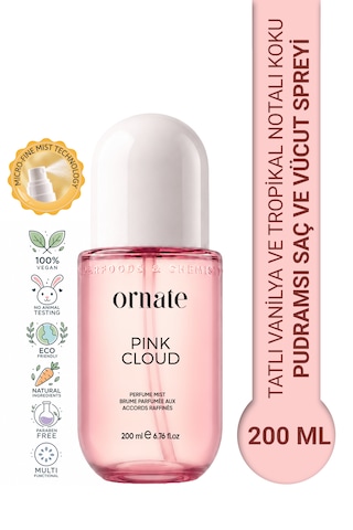 Pink Cloud Tatlı Vanilya Ve Tropikal Notalı Pudramsı Kokulu Saç Ve Vücut Spreyi Body Mist 200 Ml